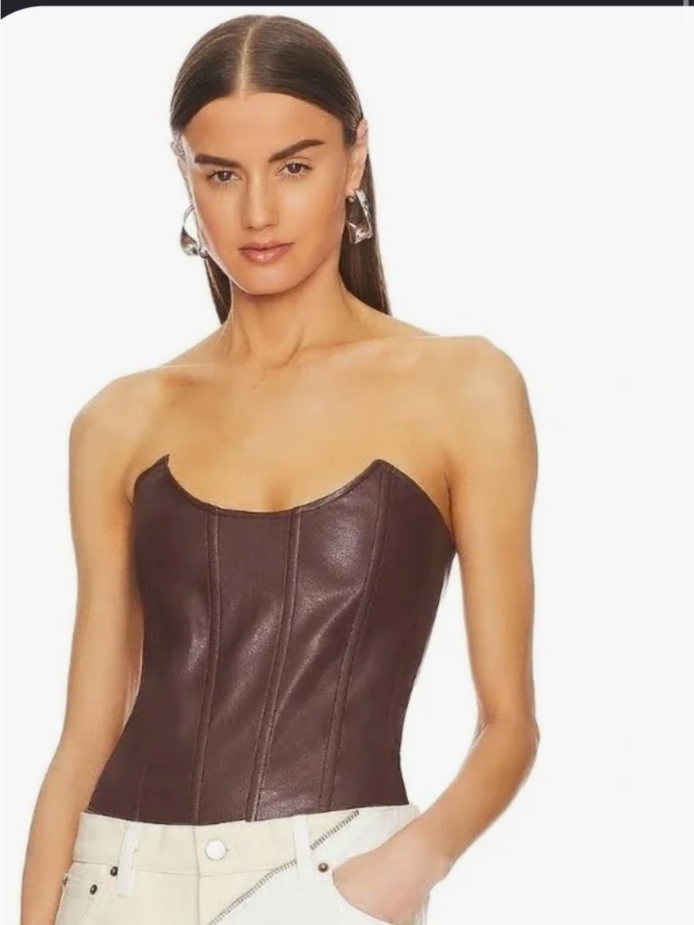Miaou Chocolate Brown Leather Strapless Corset Top